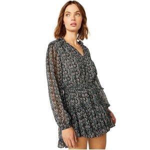 NWT MISA Los Angeles LORENA DRESS  Sapphire Ditzy Black & Green Floral‎ Size S